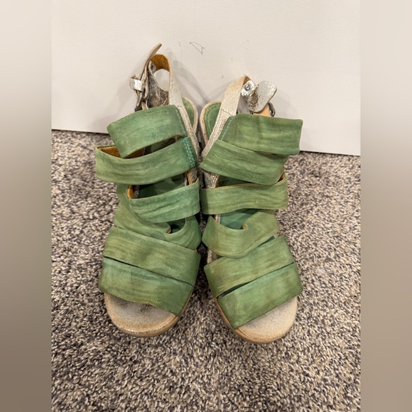 A.S 98 Green Wedge Sandals leather strappy size 37 - Picture 3 of 8